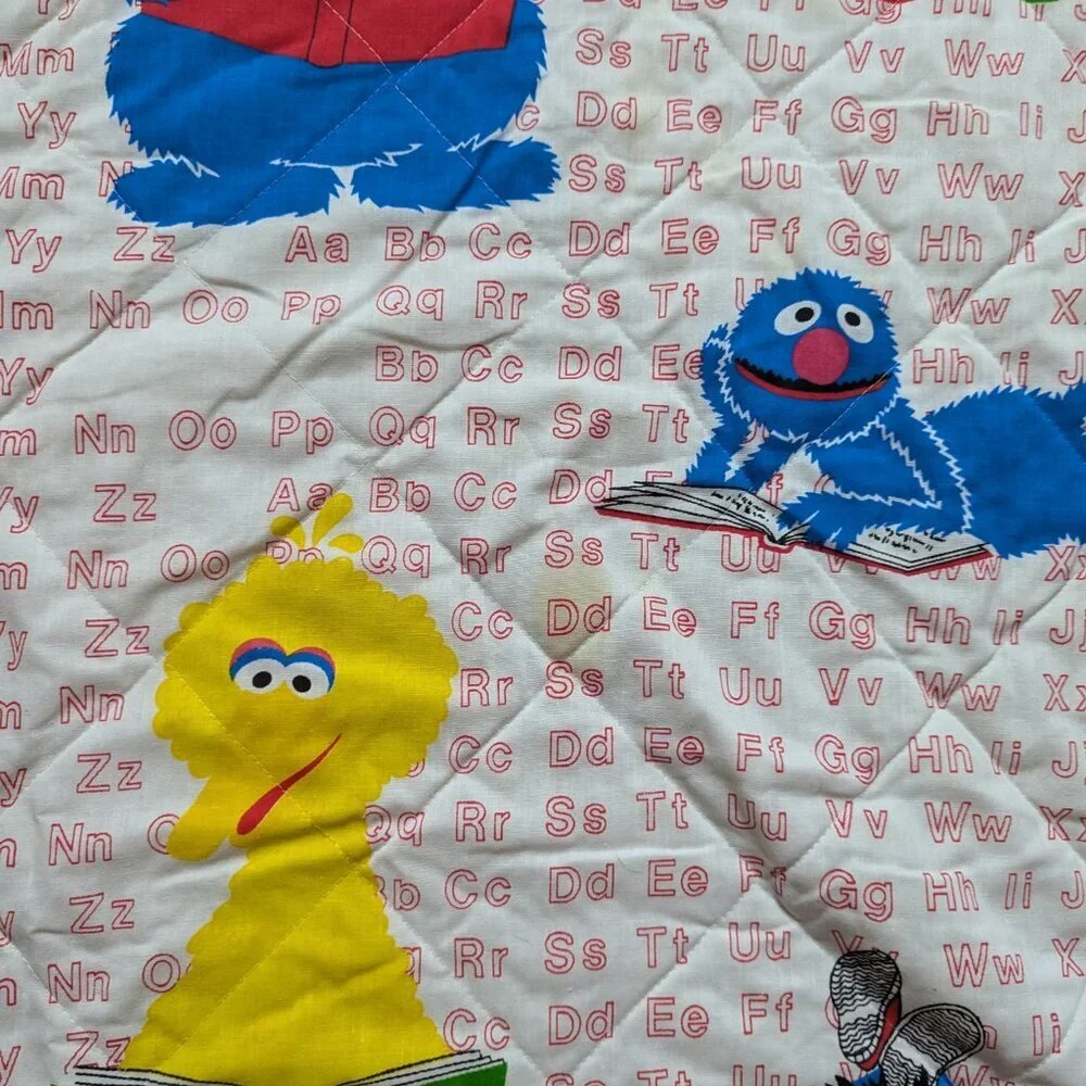 Vintage Burlington Ind. Sesame Street Quilted Blanket Rare 107